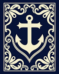 Nautical Cream Anchor Navy Blue Frame Rug