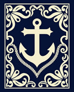 Nautical Cream Anchor Navy Blue Frame Rug