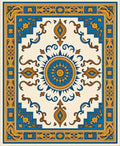 Blue Gold Sun Medallion Floral Rug