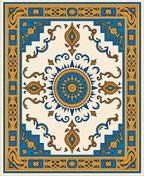 Blue Gold Sun Medallion Floral Rug