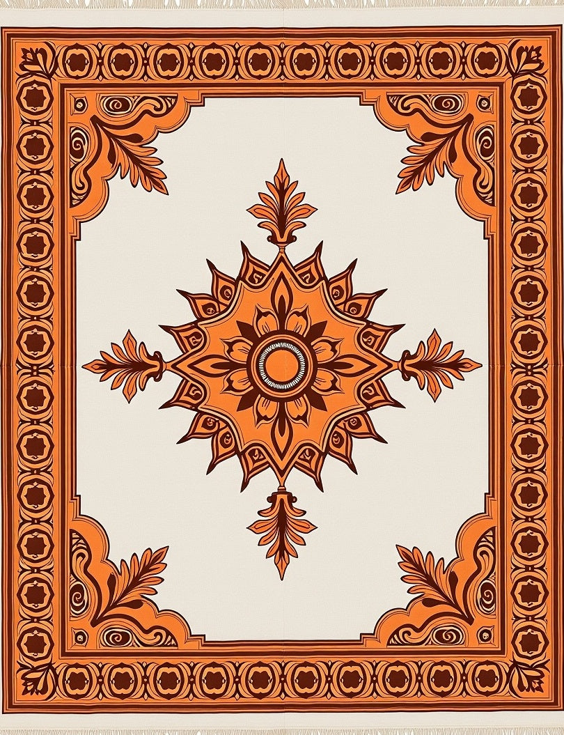 Orange Geometric Floral Medallion Rug