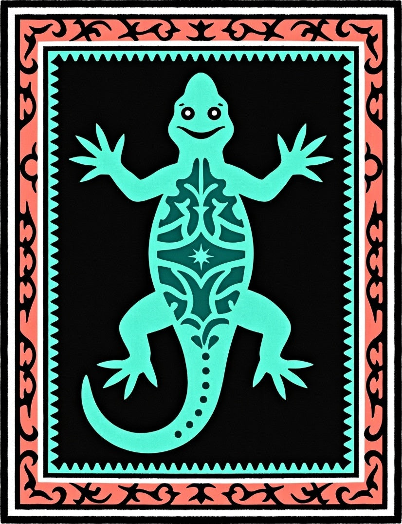 Aqua Gecko Coral Border Rug