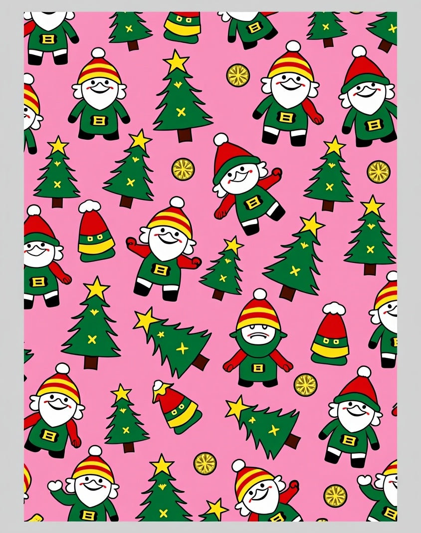Pink Festive Elf Christmas Tree Repeat Rug