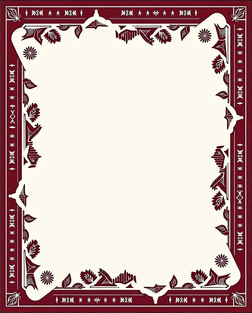 Crimson Floral and Star Border Rug