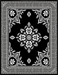Black White Floral Ornamental Border Rug