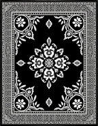 Black White Floral Ornamental Border Rug