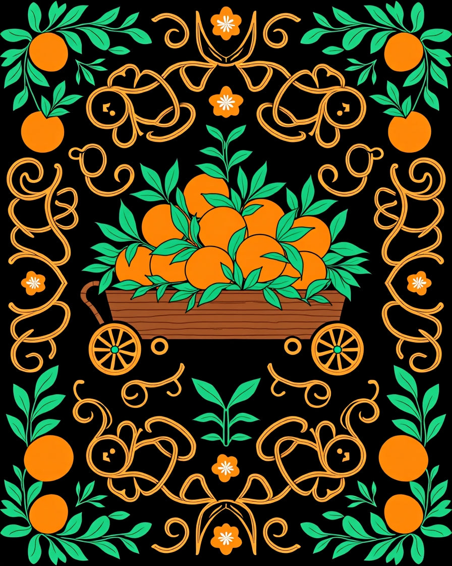 Vibrant Orange Grove Scrollwork Rug