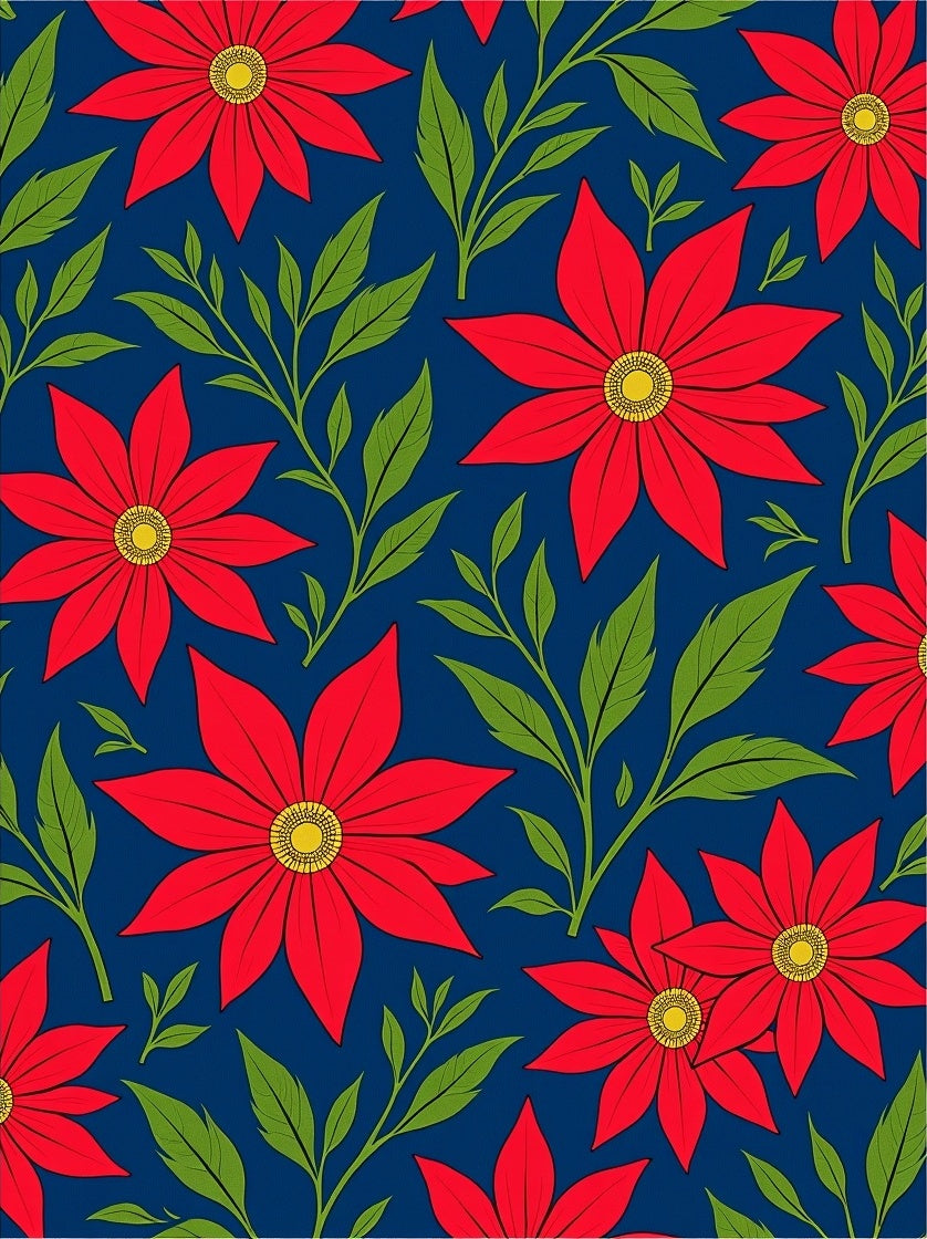 Bold Red Floral Vine Navy Rug