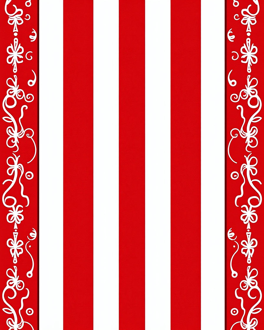 Red white striped ornate border Rug
