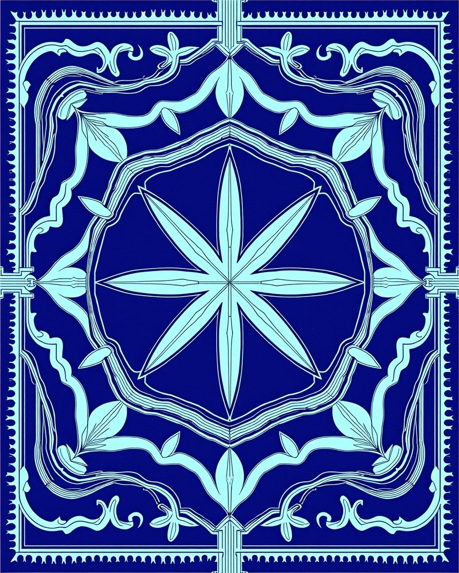 Art Nouveau Navy Blue Floral Medallion Rug