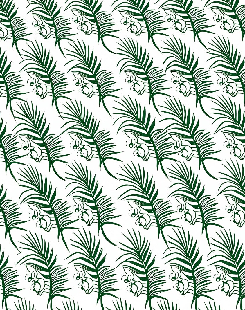 Dark Green Palm Frond Garden Rug