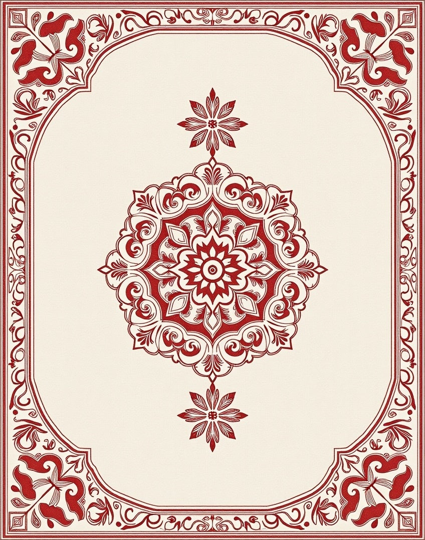 Crimson Floral Medallion Frame Rug
