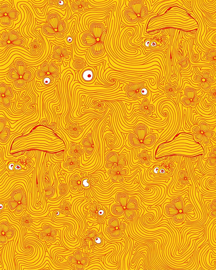 Whimsical Yellow Mushroom Floral Eyes Rug