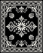 Black and White Floral Medallion Border Rug
