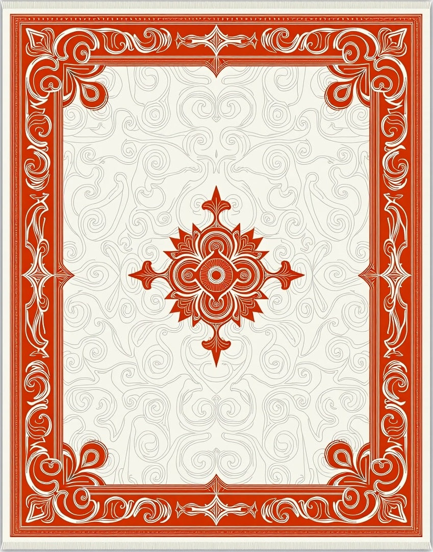 Crimson Ornate Scrollwork Central Medallion Rug
