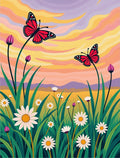 Crimson Butterflies Amidst Daisy Meadow Rug
