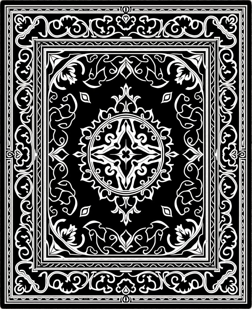 Black White Intricate Floral Medallion Rug
