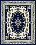Dark Navy Cream Eye Mandala Border Rug