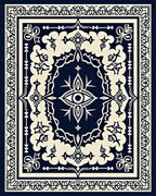 Dark Navy Cream Eye Mandala Border Rug