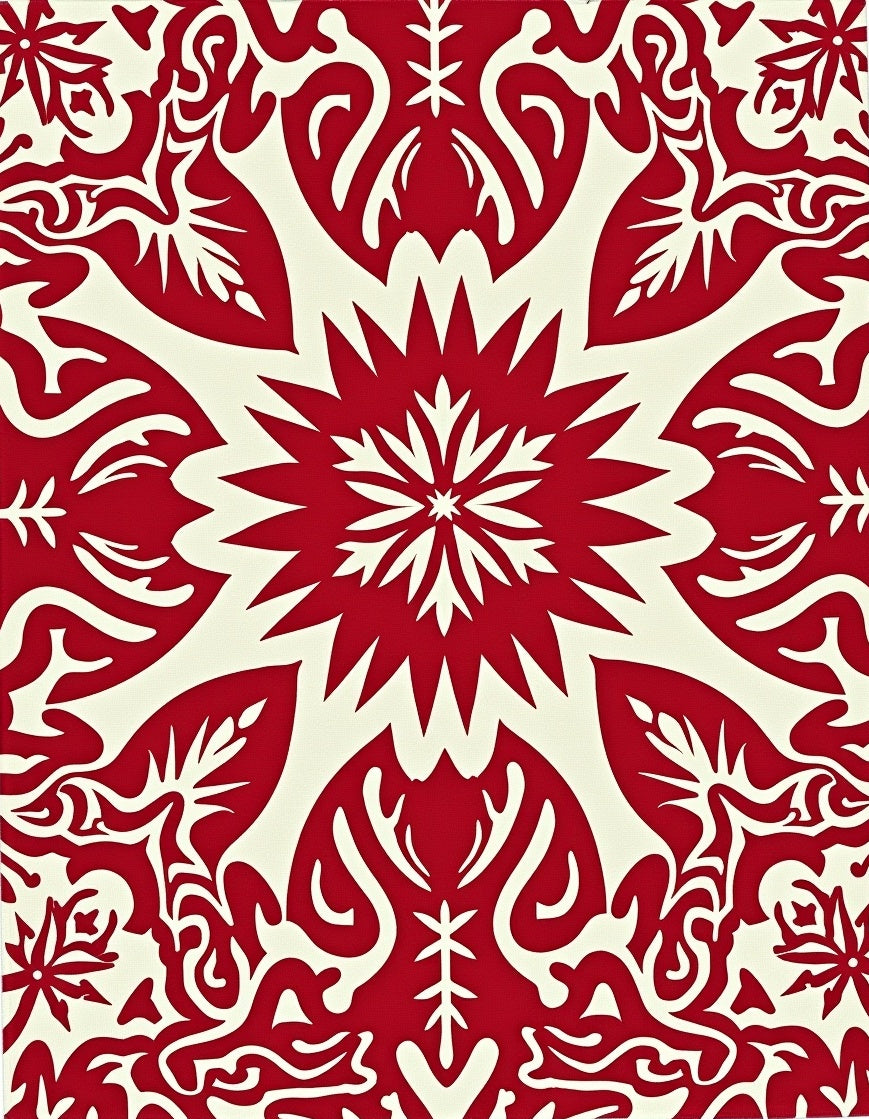 Bold Red Fiery Floral Radial Rug