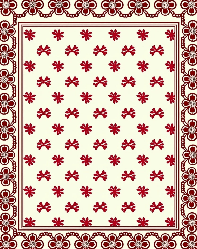 Crimson Floral Bordered All-Over Rug
