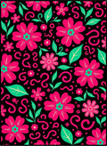 Bold Pink Floral Swirls on Black Rug