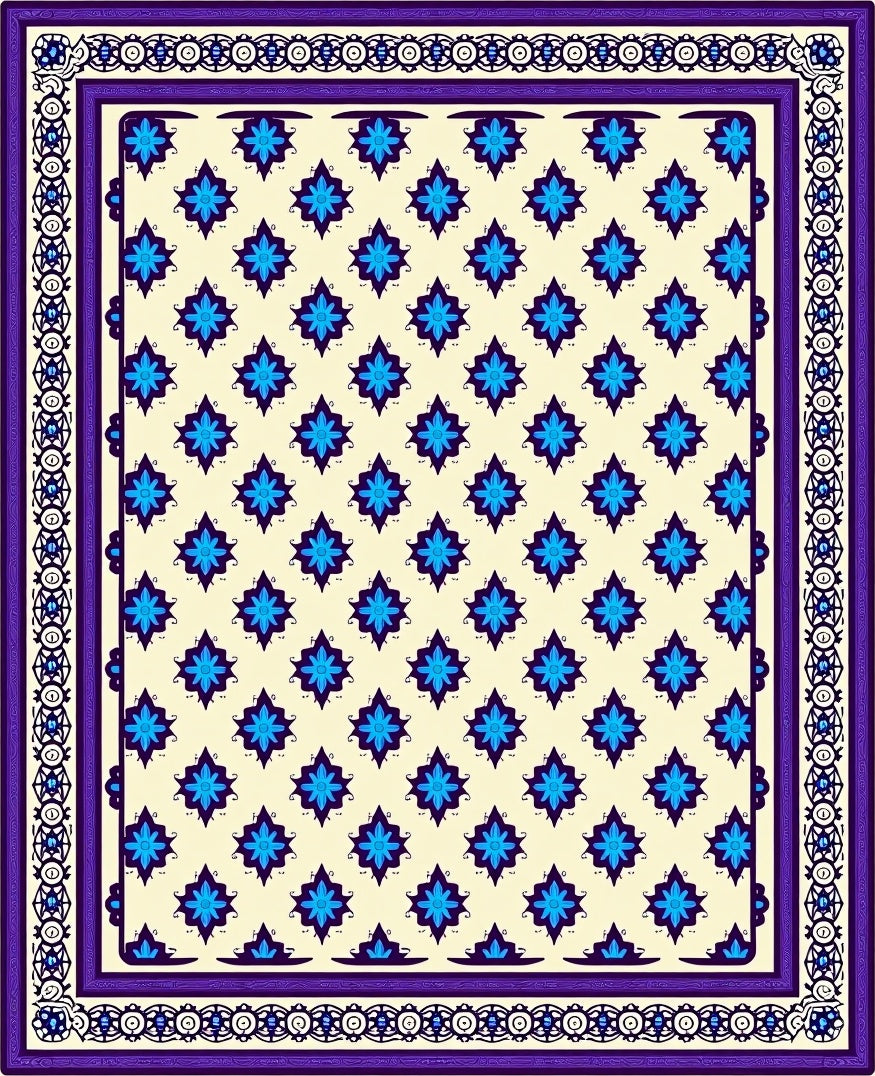 Ivory Blue Star Medallion Bordered Rug