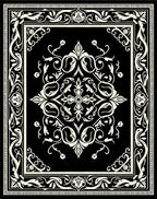 Black Cream Ornate Scrollwork Medallion Rug