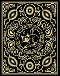 Black Gold Whimsical Cat Medallion Rug