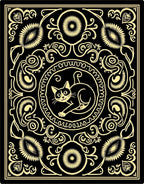 Black Gold Whimsical Cat Medallion Rug