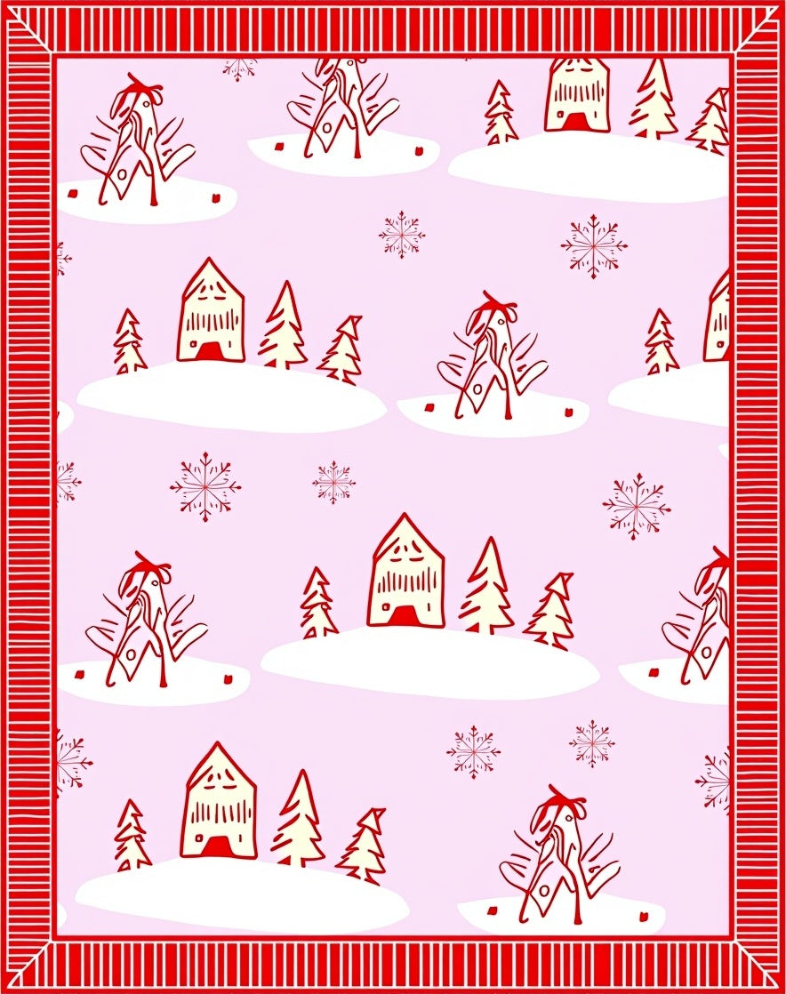 Whimsical Red Village Snowfall Rug