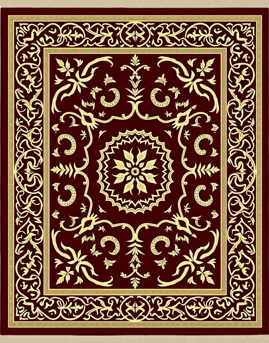 Crimson Gold Medallion Arabesque Rug