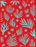 Crimson Aqua Tropical Foliage Rug