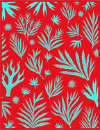 Crimson Aqua Tropical Foliage Rug