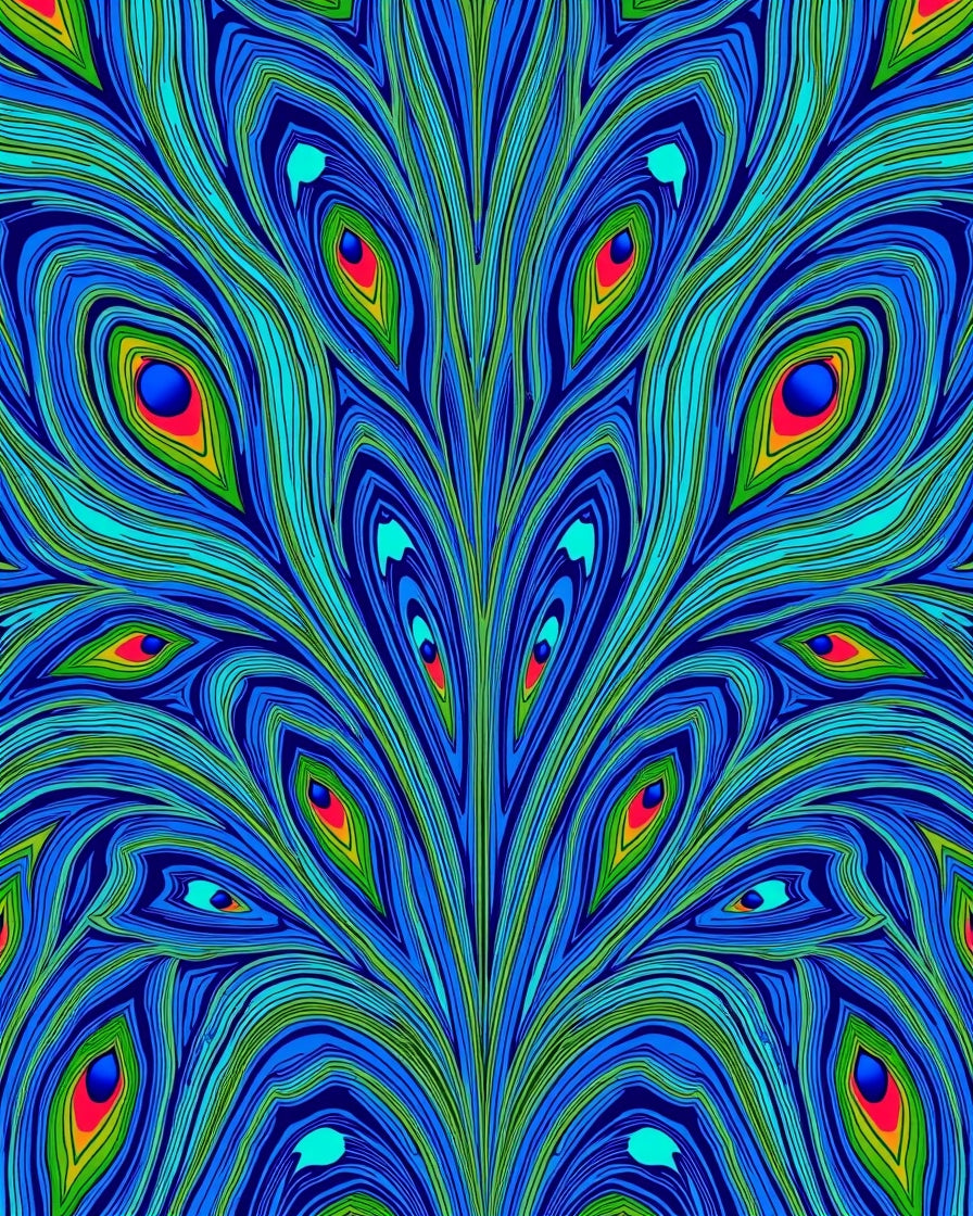 Vibrant Blue Emerald Peacock Feather Rug