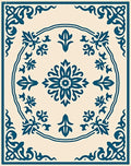Teal Floral Medallion Cream Background Rug