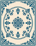 Teal Floral Medallion Cream Background Rug