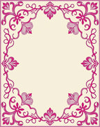 Ornate Pink Floral Scroll Frame Rug