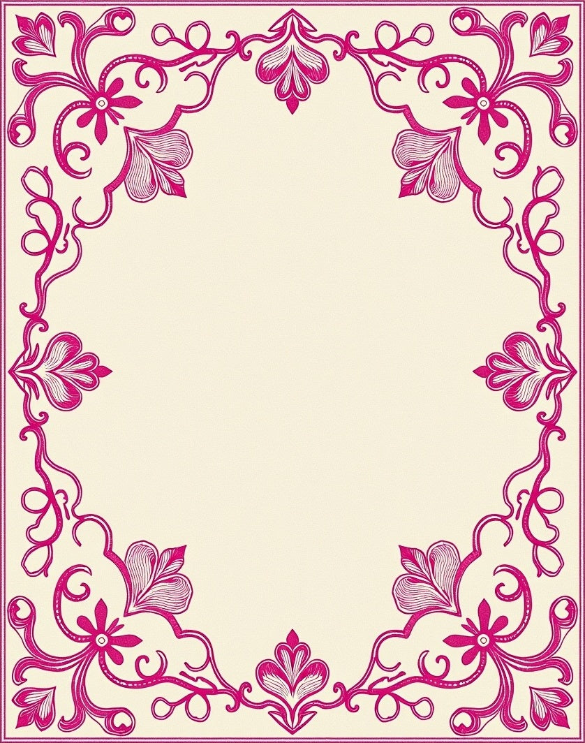 Ornate Pink Floral Scroll Frame Rug