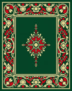 Emerald Red Floral Scroll Border Rug
