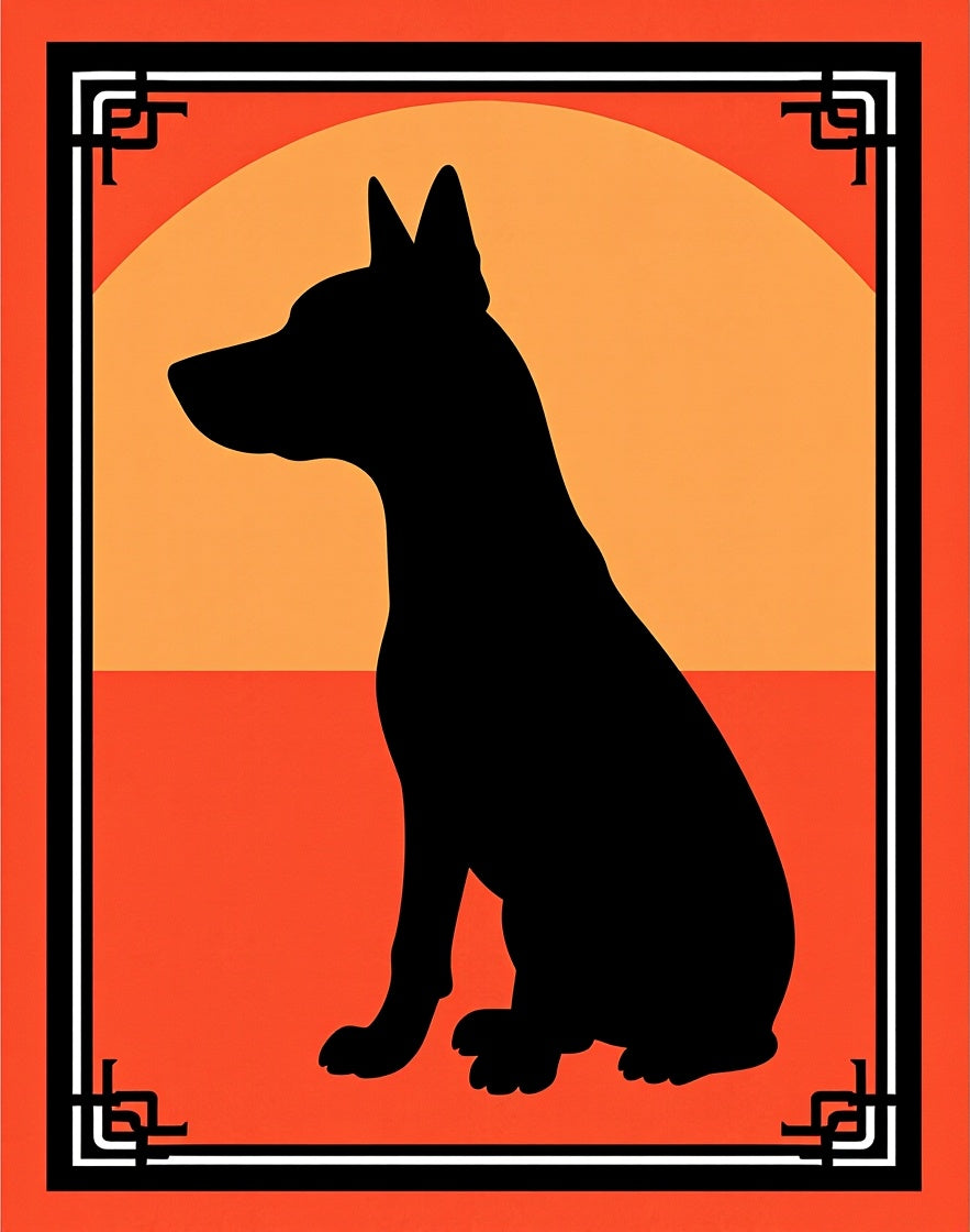 Black Dog Silhouette Sunset Frame Rug