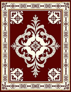Crimson Ivory Filigree Scroll Border Rug