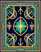 Nautical Navy Gold Teal Compass Rose Rug