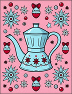 Pink Retro Coffee Pot Starburst Ornament Rug