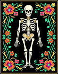 Black Skeleton Floral Frame Rug