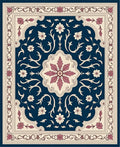 Deep Blue Floral Medallion Scrollwork Rug