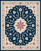 Deep Blue Floral Medallion Scrollwork Rug