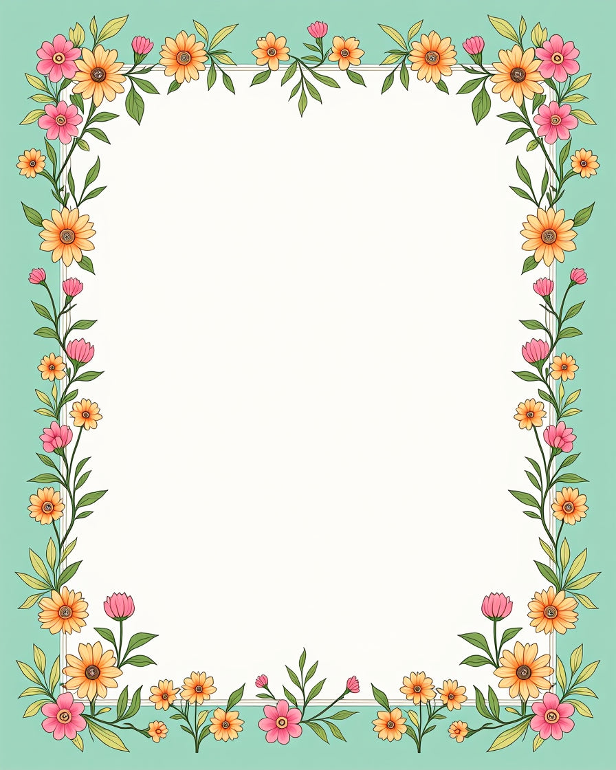 Springtime Pink Yellow Floral Border Rug