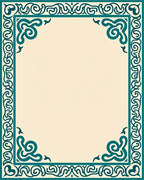 Teal Scroll Border Cream Rug