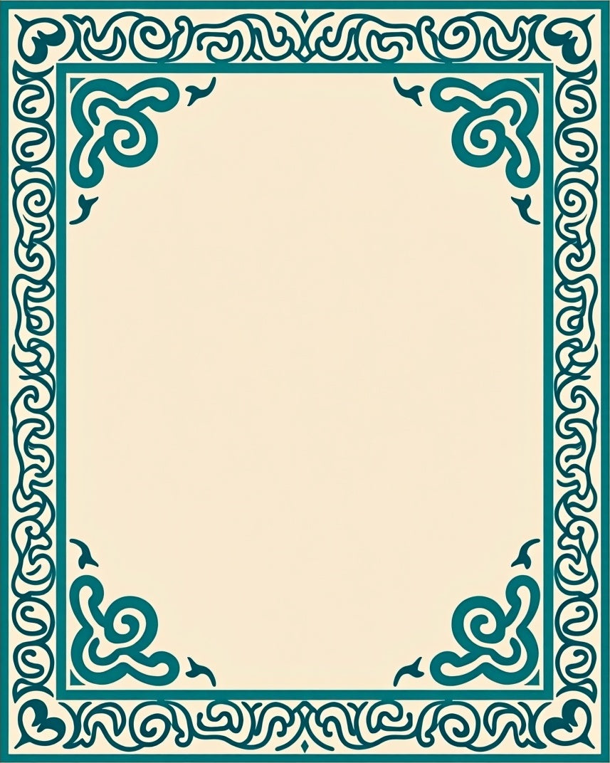 Teal Scroll Border Cream Rug